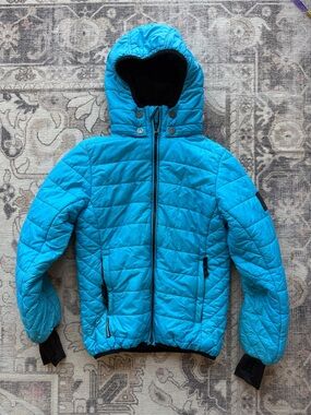 Kids Hooded Puffer Jacket in Bright Turquoise